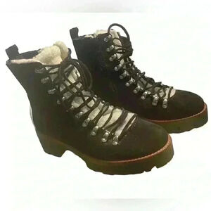 Jeffrey Campbell Women 8 Culvert Sherpa Combat Boots Suede Lace Up Black